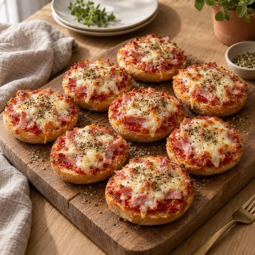 Mini pizze na bułkach z szynką i serem